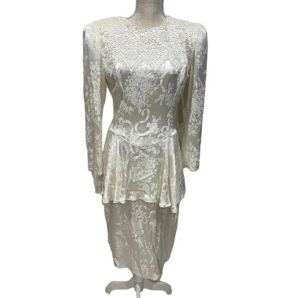 80s Jessica McClintock Brocade Bridal Dress - Picture 1 of 7
